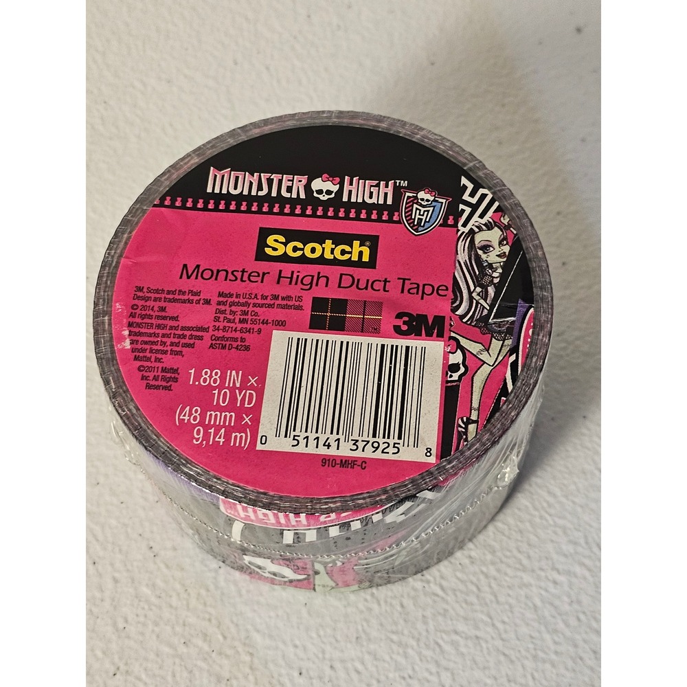 New Sealed 1 Roll Scotch 3M Monster High Duct Tape 1.88" x 10 YD